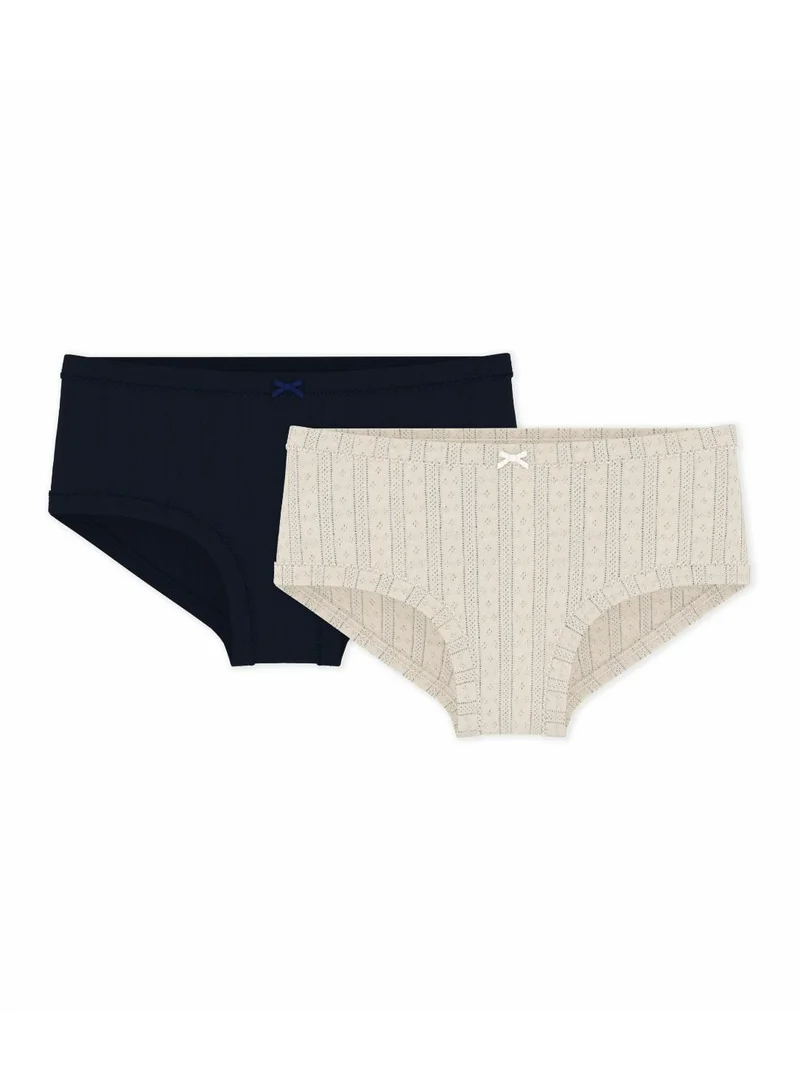 بيتي باتو Pack of children's plain openwork cotton high-waist pants